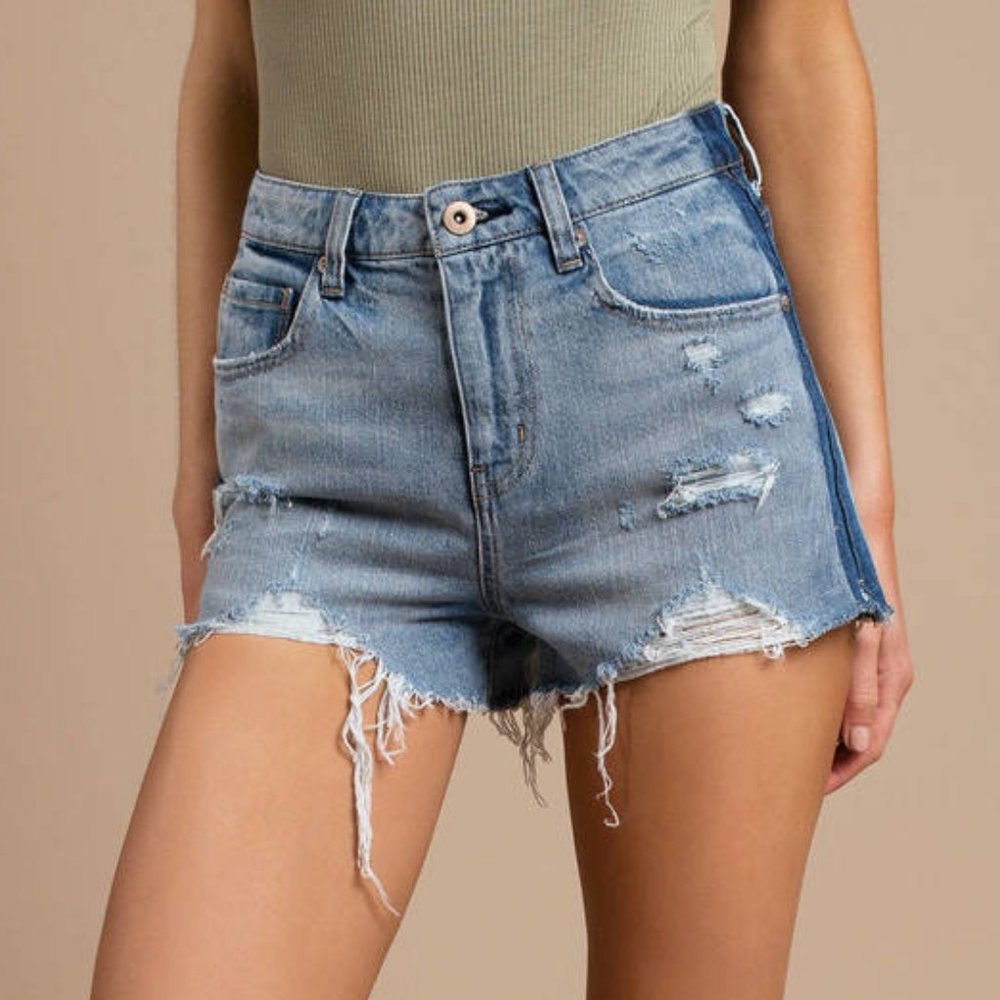 Pistola Light Blue Distressed Denim Jean Shorts